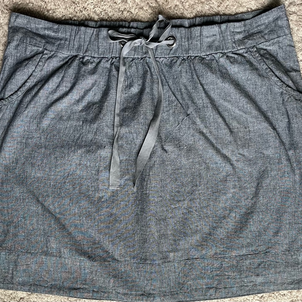 Eileen Fisher CHAMBRAY Cotton Mini Skirt with POCKETS Size XL